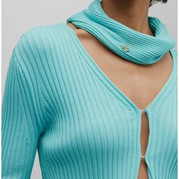 $435 Recto Women's Green Two-Way Ribbed Cardigan Sweater Size Medium